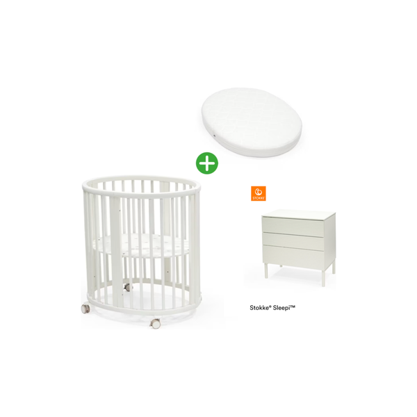 Stokke Sleepi Mini V3 Weiss+Mini Matratze+Kommode (Nur im Fachhandel!)